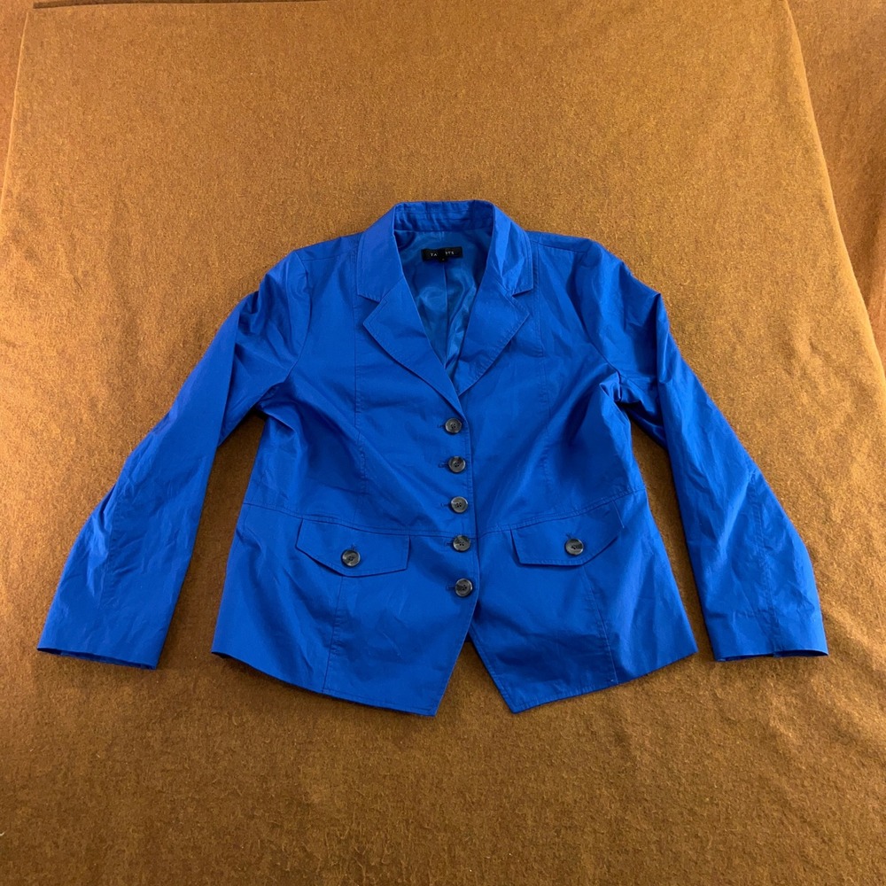 Talbots Womens 16 Blue Cotton Button Front Pocket Blazer New